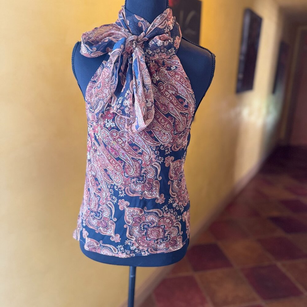 RARE! Vintage Paisley Halter Top Tie Neck Sheer Boho Festival Y2K – Size Small